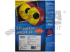 ETIQUETA AVERY 18692 CD BL INKJET 2XHJ 20UDS